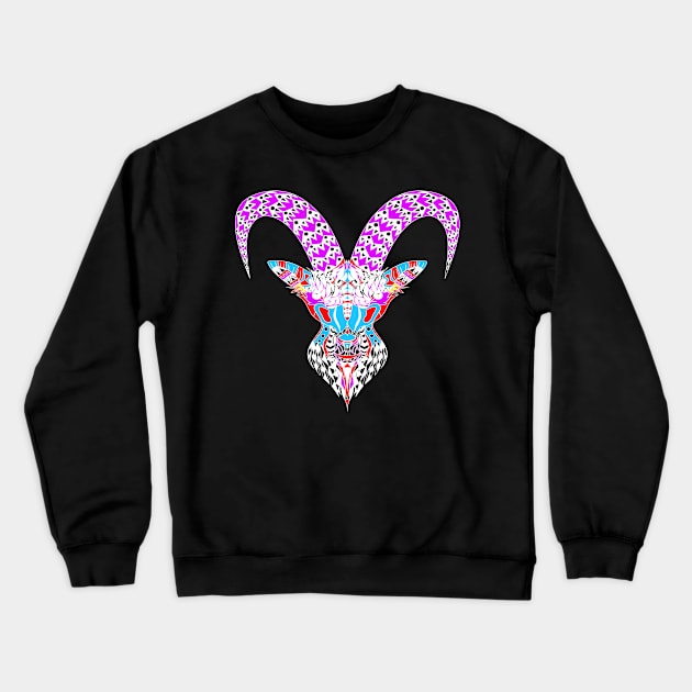 the goat in bright natural colors in ecopop zentangle devil art Crewneck Sweatshirt by jorge_lebeau
